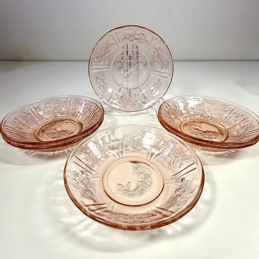 Federal Glass Sharon Cabbage Rose Pink Depression Glass 5